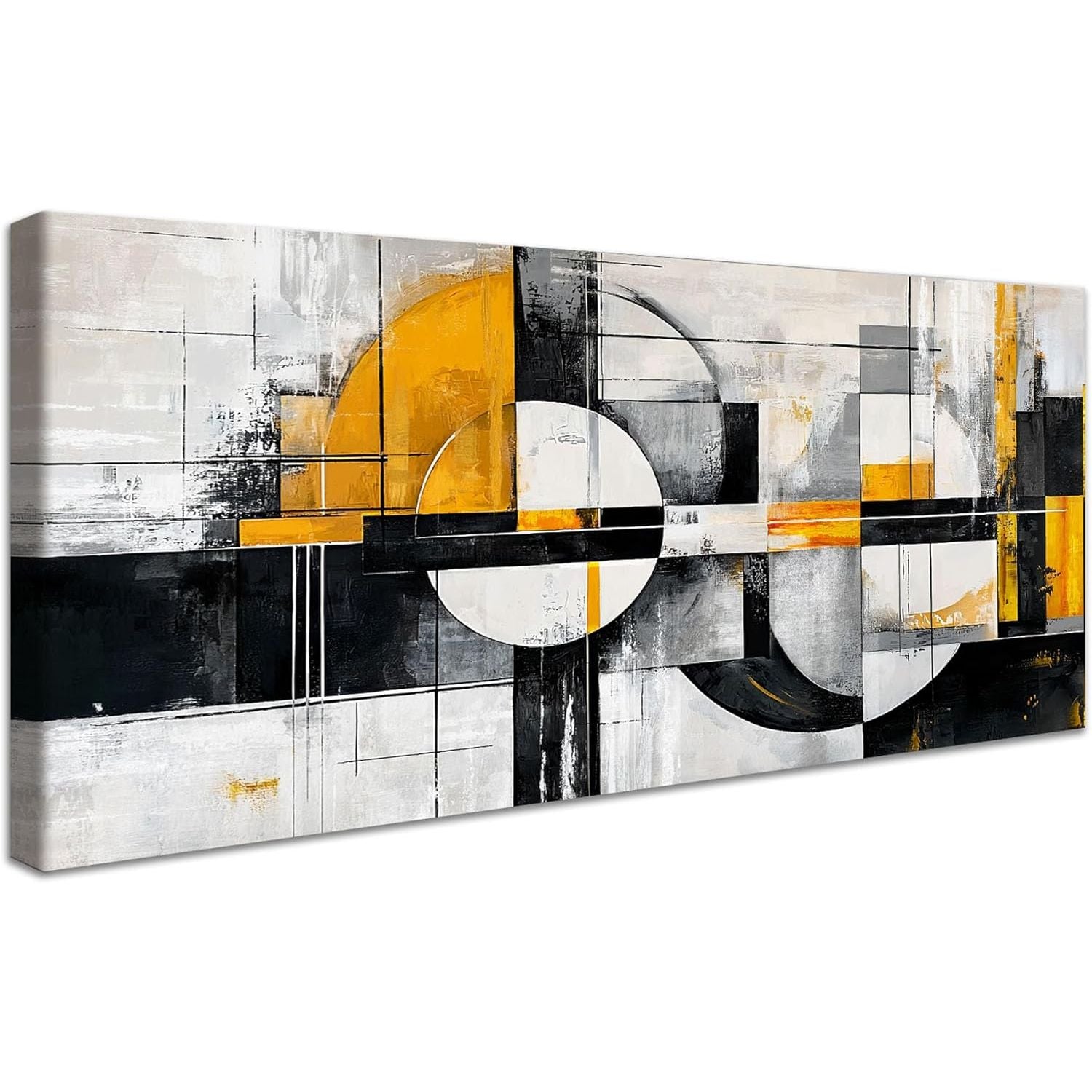 Abstract Canvas Wall Art 50x120cm Black Gold Geometric Framed Painting Wooden