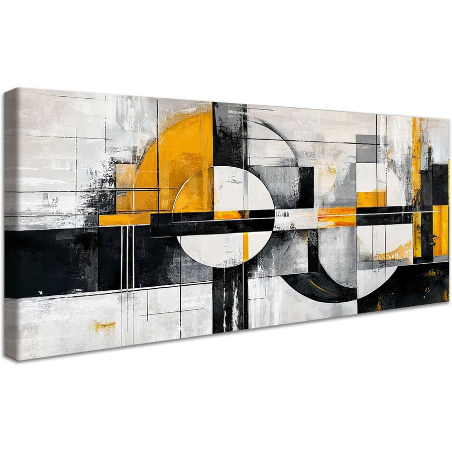 Abstract Canvas Wall Art 50x120cm Black Gold Geometric Framed Painting Wooden