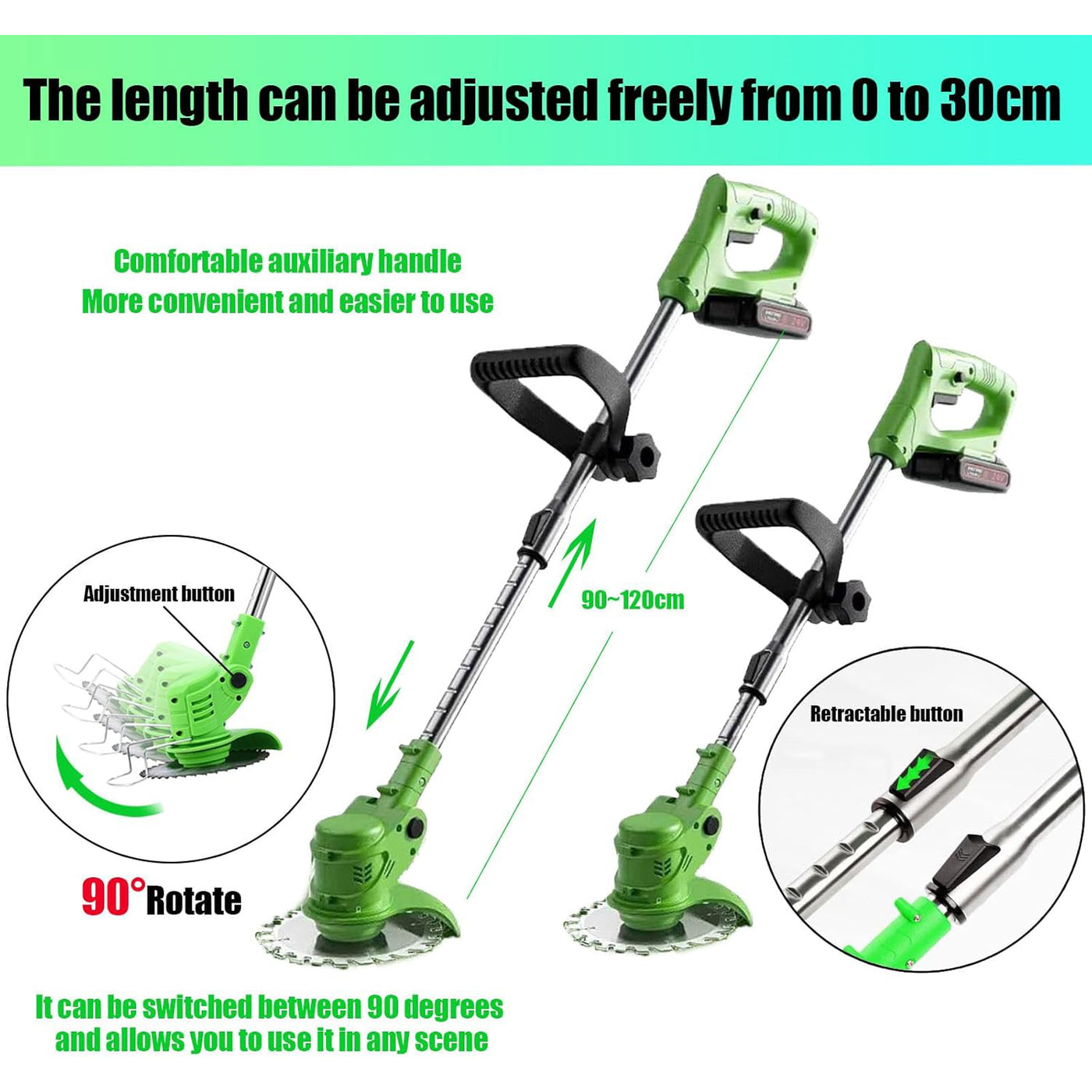 Cordless Garden Strimmer with Blades, Telescopic Brush Cutter, 2x24V Batteries