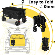 Sekey 135L Folding Trolley, All-Terrain Wheels, Brake, 150KG Load, Black Wagon