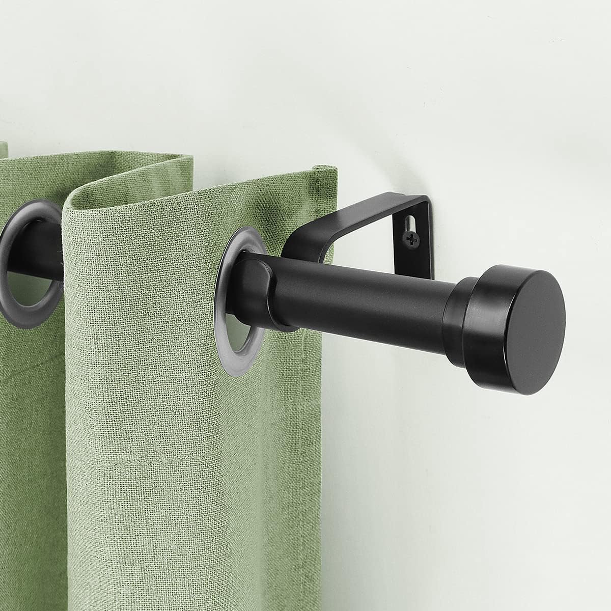 Adjustable Curtain Pole 310-410cm Black Cap Finials Brackets XL