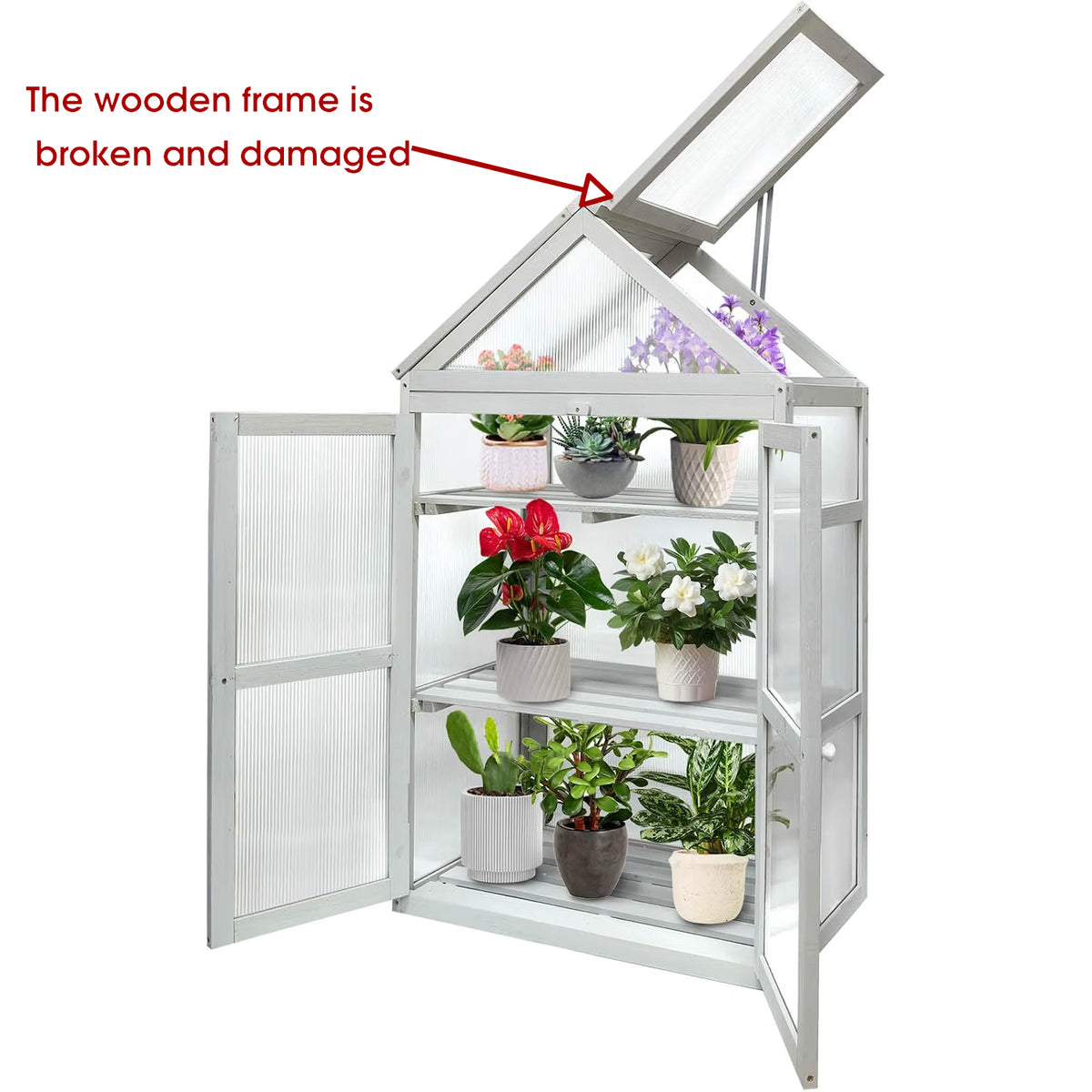 Wooden Greenhouse Cabinet 3 Tier Plant Stand Polycarbonate Panels Discoball Garden