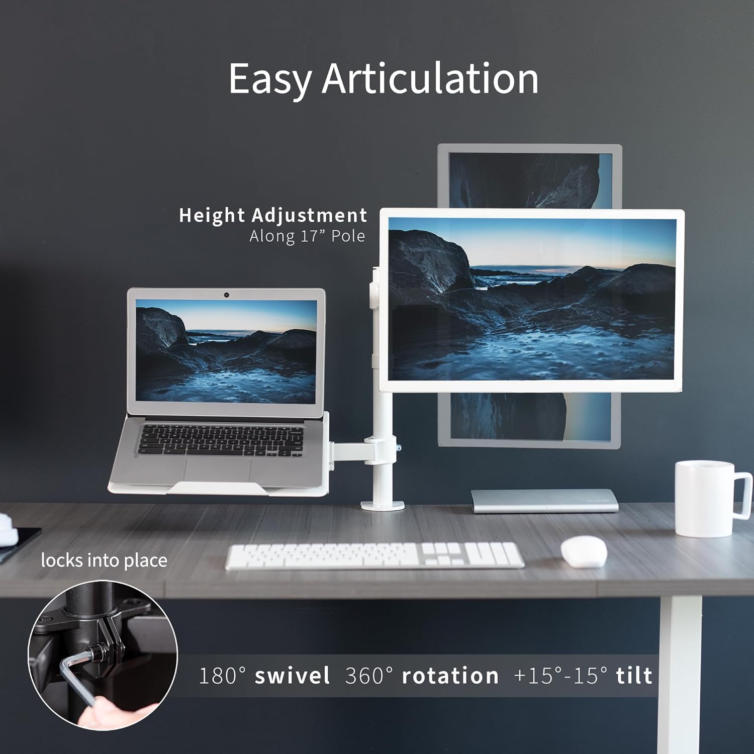 Monitor Laptop Desk Mount 13-32 Inch Adjustable Combo White VIVO