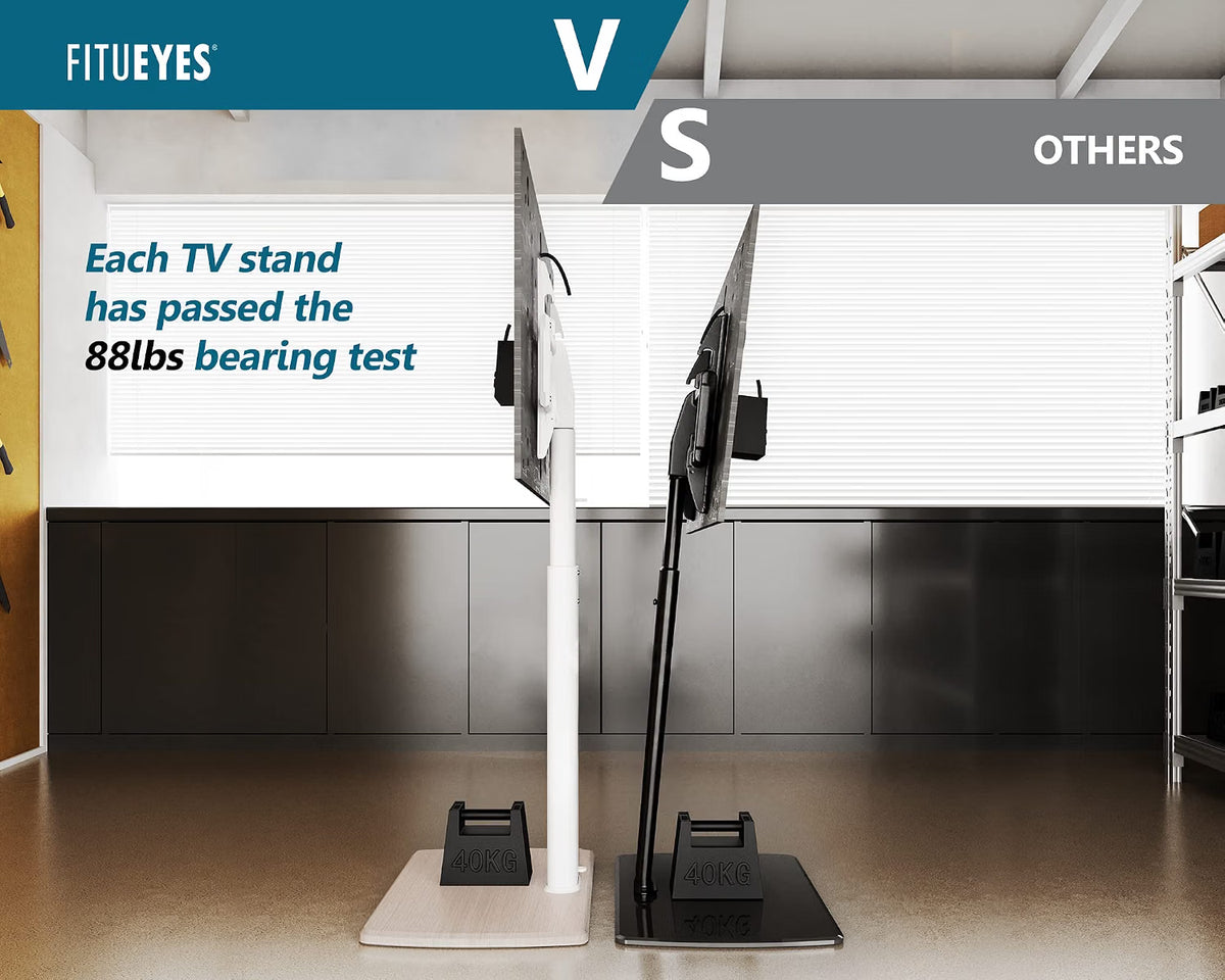 TV Floor Stand 32-70 Inch White 20mm Wood Base Universal FITUEYES Display Mount