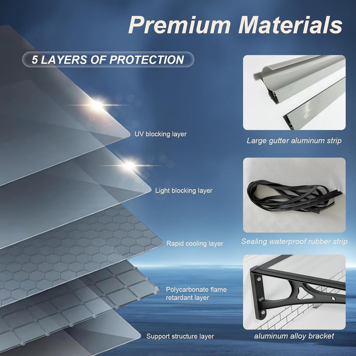 Door Canopy Awning 32 x 80 inch Polycarbonate Aluminium UV Rain Snow Protection