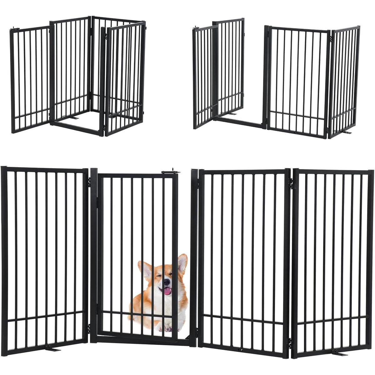 Freestanding Dog Gate 204cm Wide 80cm Tall 4 Panel Foldable Pet Fence SMONTER