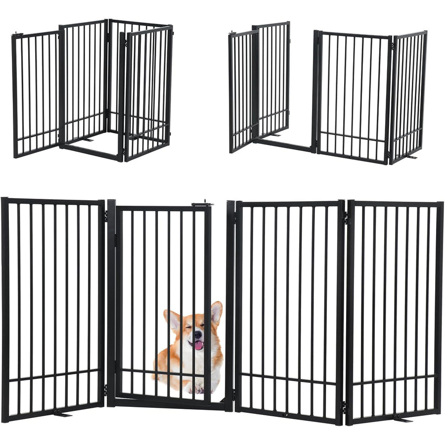 Freestanding Dog Gate 204cm Wide 80cm Tall 4 Panel Foldable Pet Fence SMONTER
