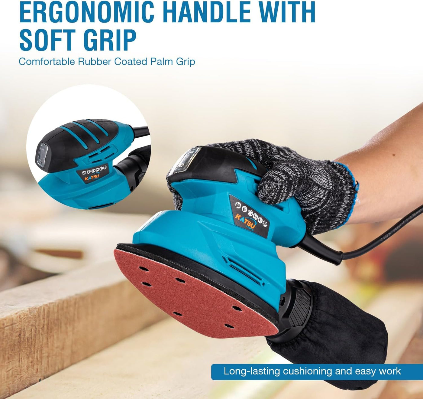 KATSU Electric Detail Sander 130W with Dust Collection & 3 Sanding Pads DIY Tool