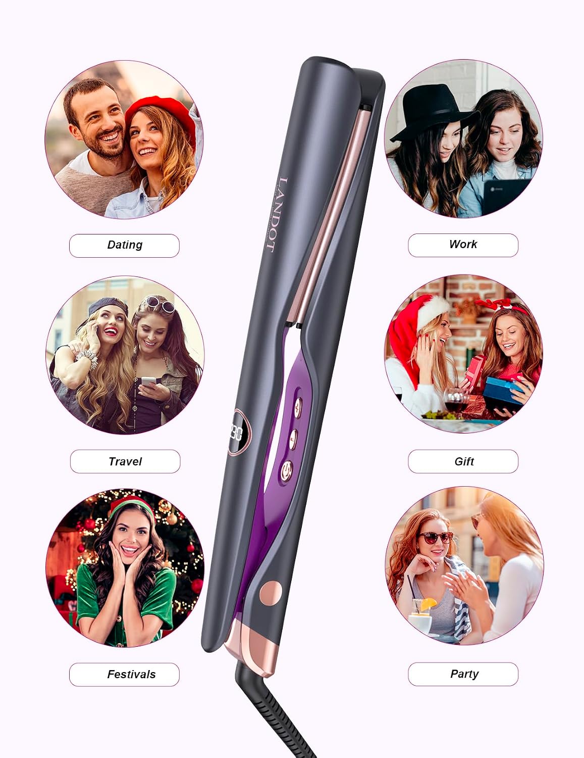 Hair Straightener Curler 2 in 1 Twist Flat Iron Dual Voltage LANDOT Styling Tool