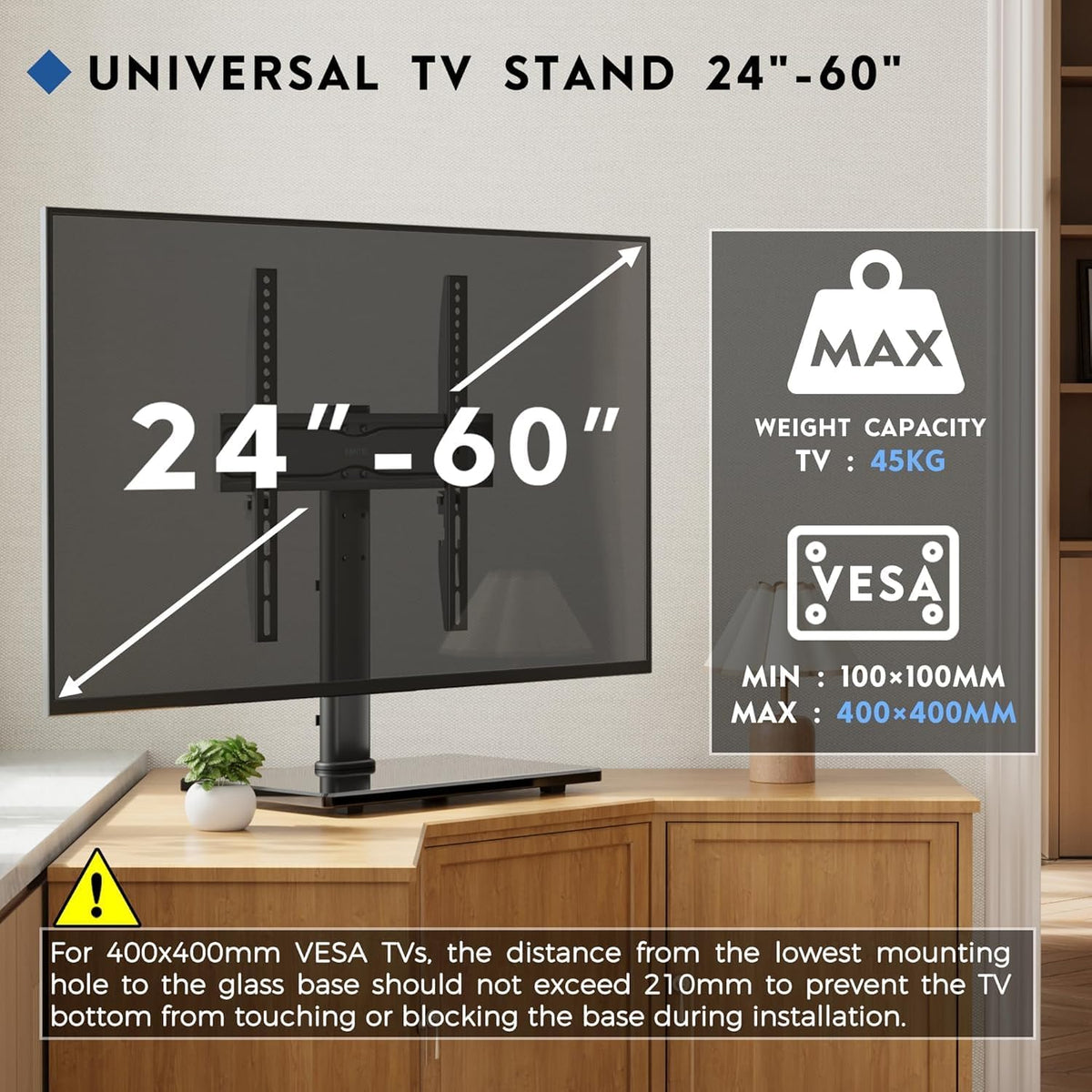Universal TV Stand 24-60 Inch Height Adjustable 45kg Tabletop Base BONTEC TV Mount