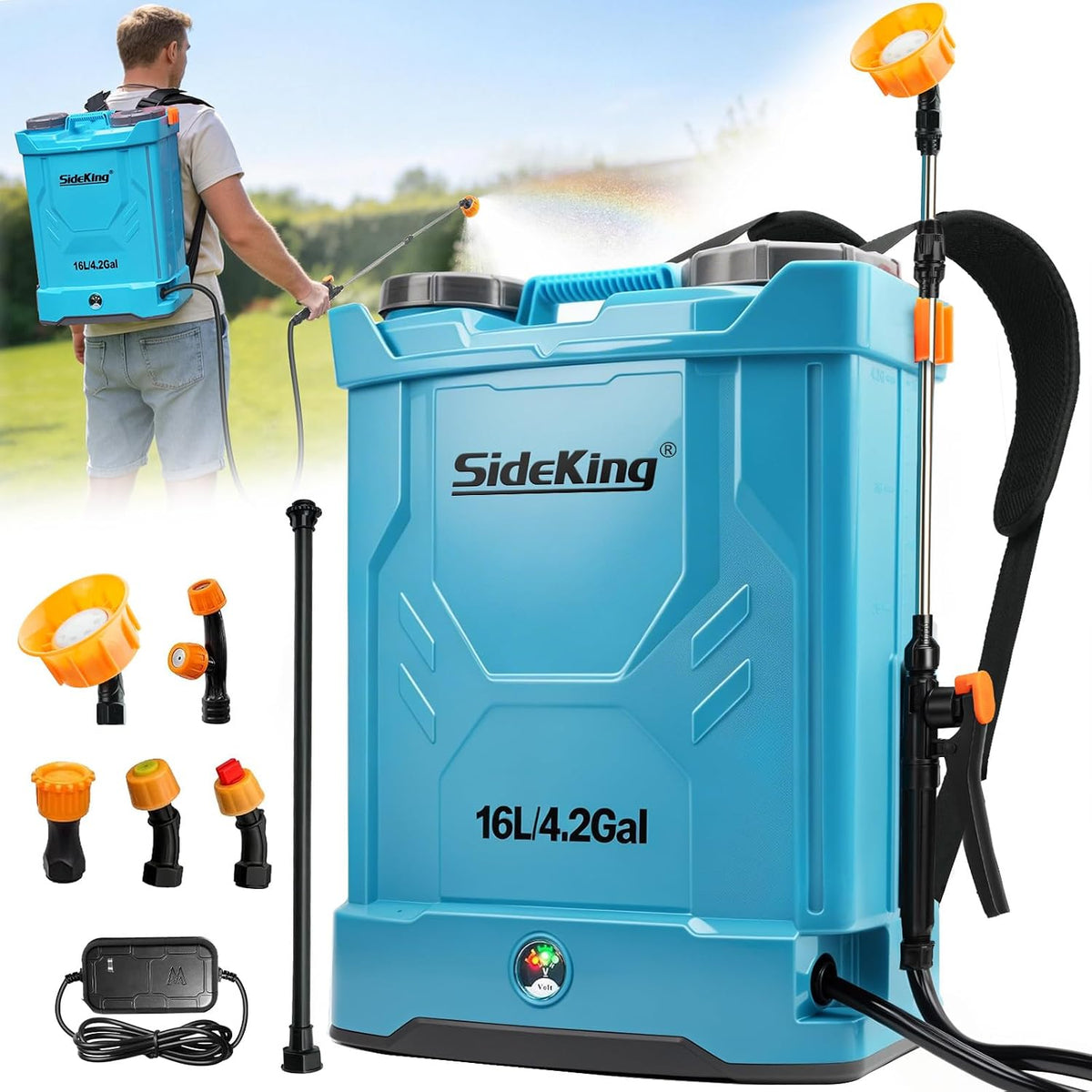 Knapsack Sprayer 16L Electric 120 PSI 4000mAh Battery Dual Wands SideKing Garden