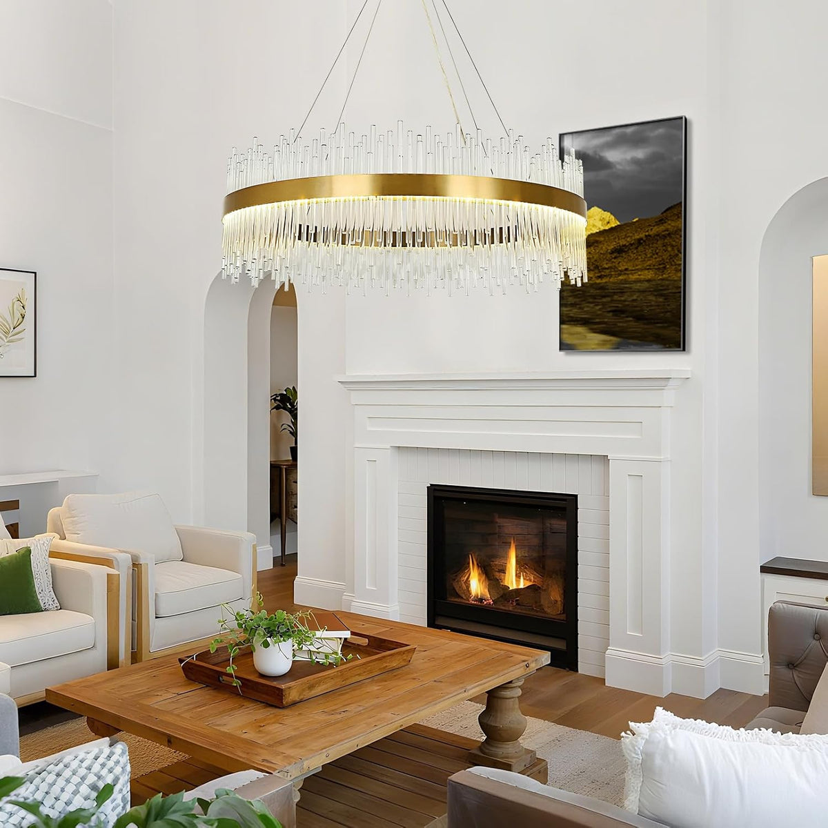 Crystal Chandelier 80cm Gold LED Round Pendant Ceiling Light Modern Hanging Lamp
