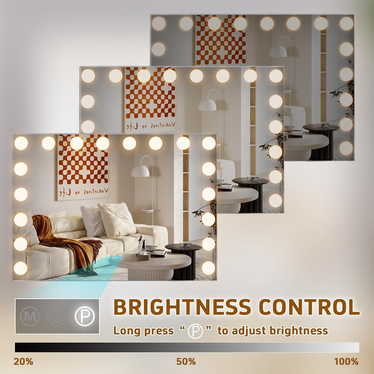 Hollywood Vanity Mirror 80x58cm 18 LED Lights Makeup Dressing FENCHILIN Mirror