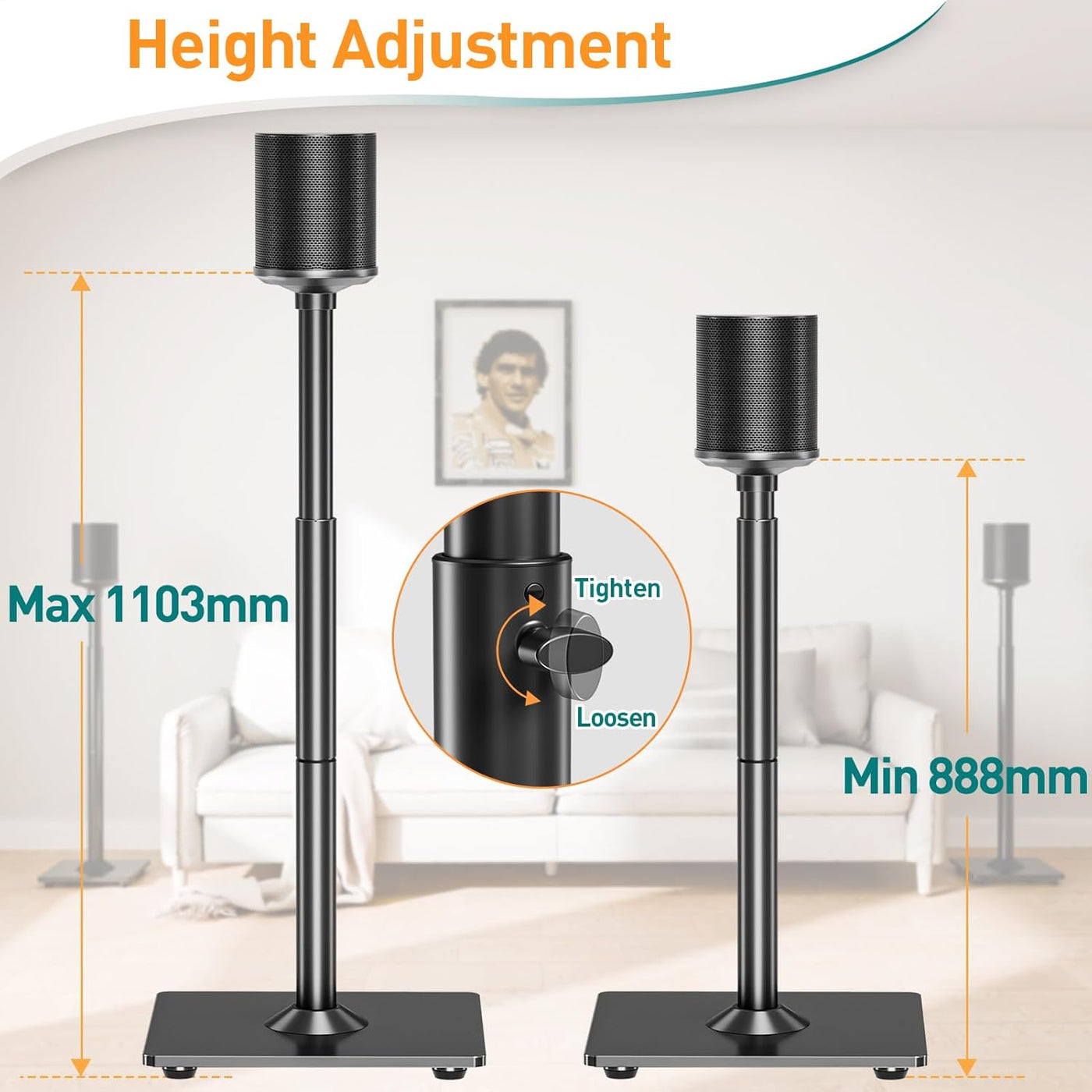Speaker Stands Pair Adjustable for Sonos ERA100, One, One SL Play:1 ELIVED