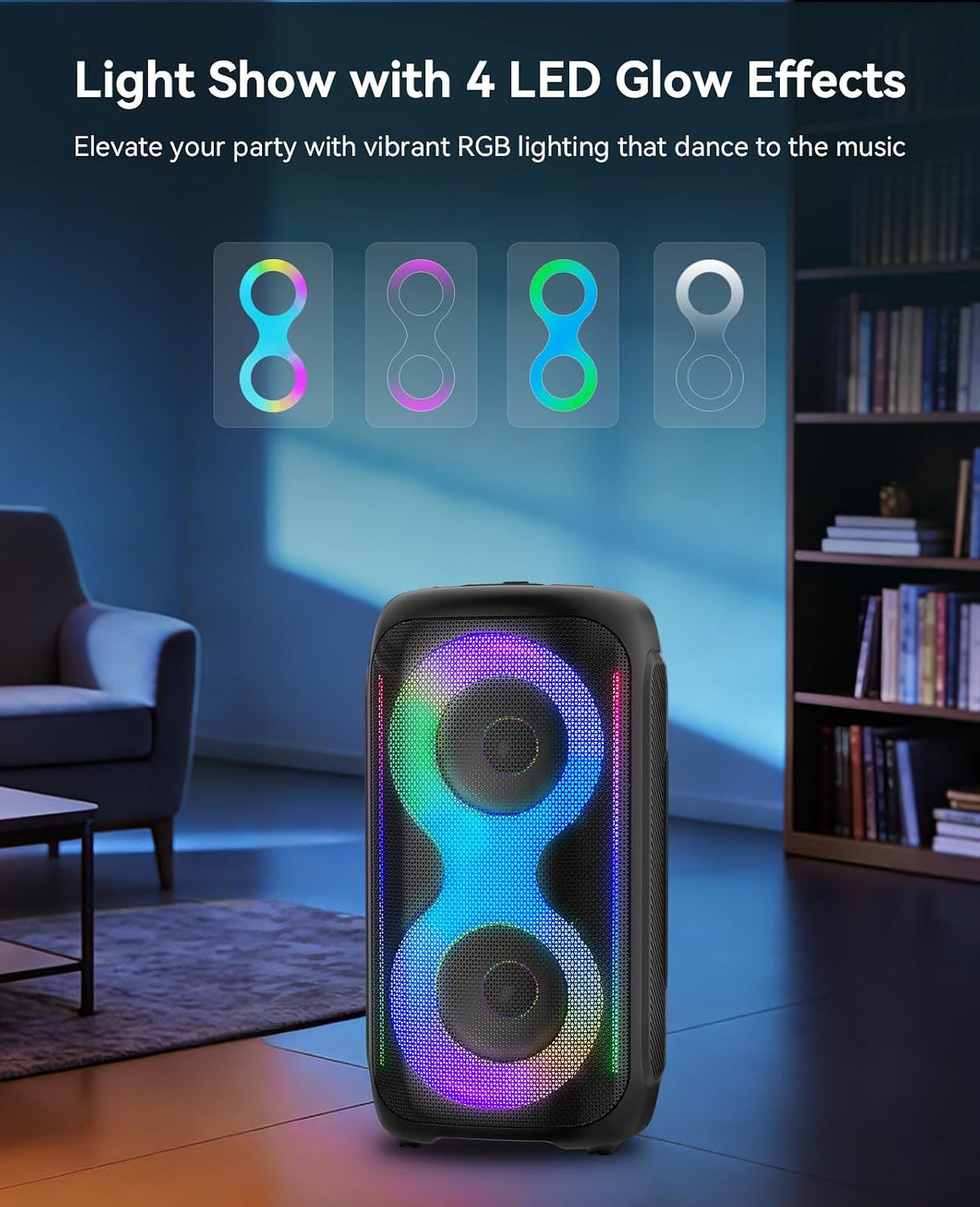 Karaoke Machine Bluetooth Speaker 2 Wireless Mics LED Party PA System GKD40