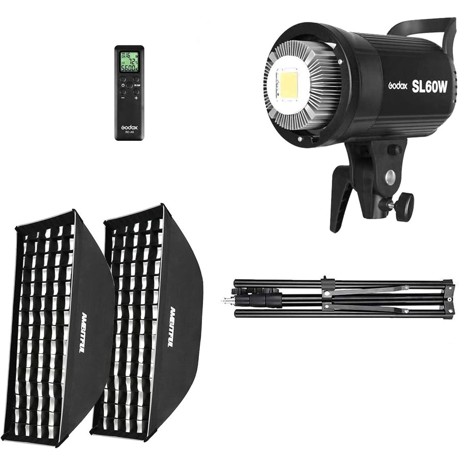 GODOX SL-60W 1x 60W LED Video Light + 2x Ambitful 60 x 90 cm Softbox, Remote - Massive Discounts