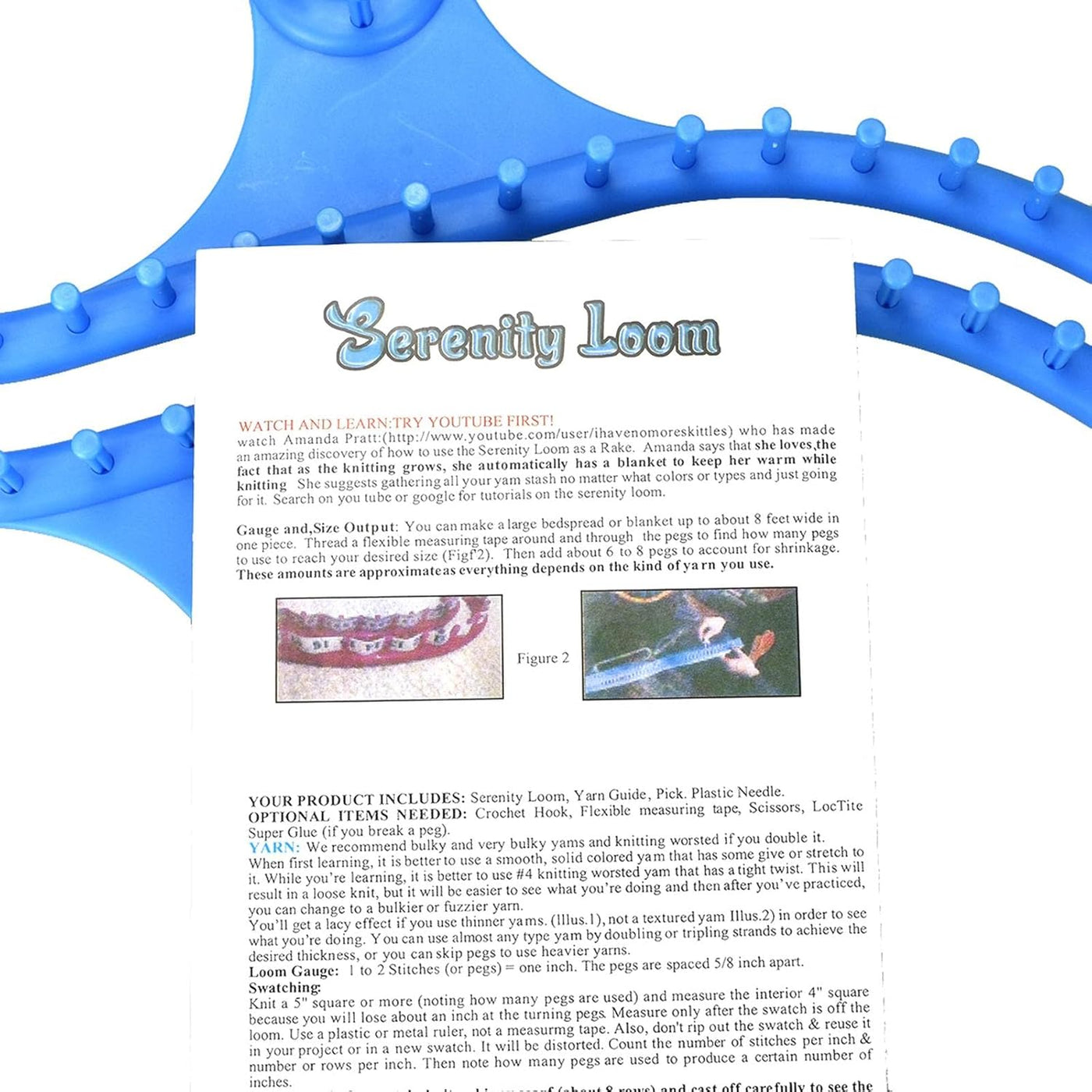 Blue loom with text and images on a white background