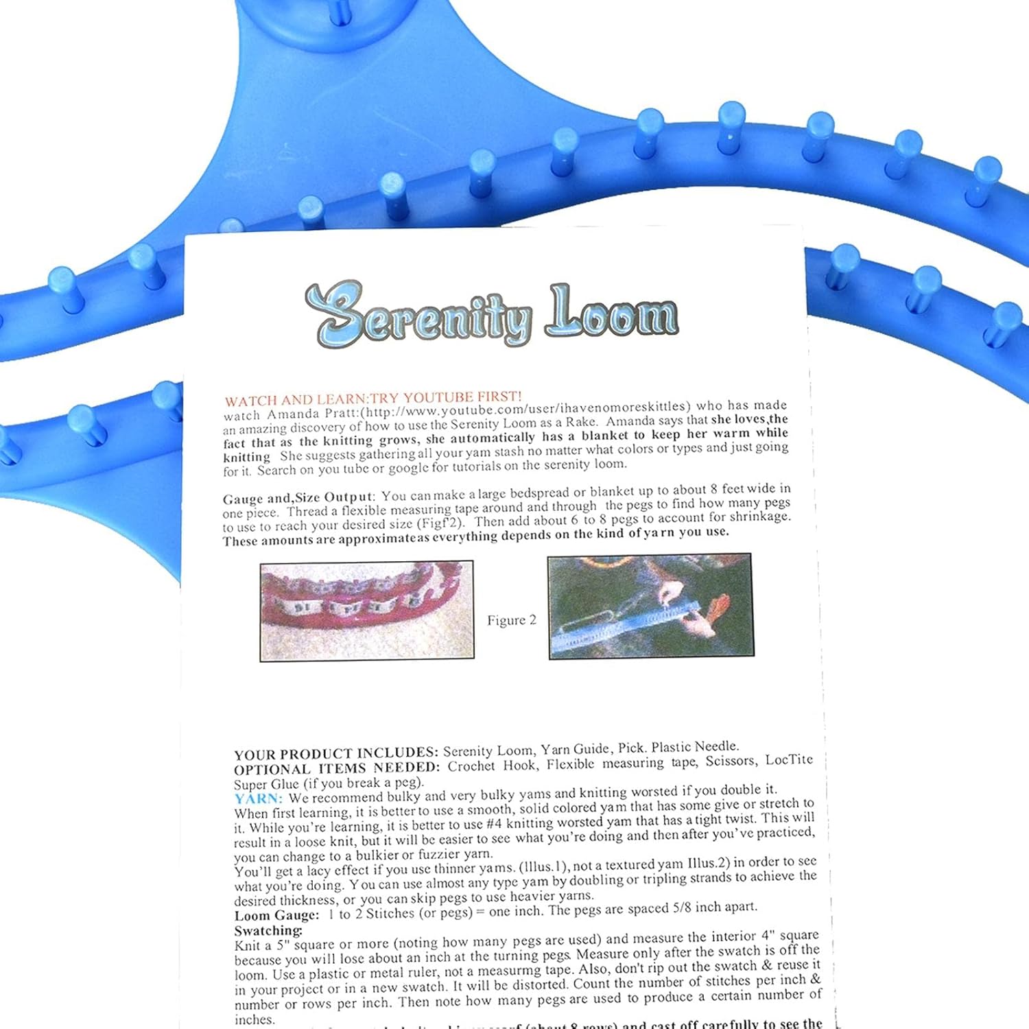 Blue loom with text and images on a white background