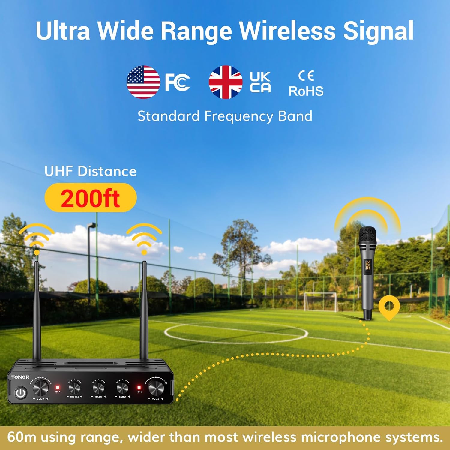 Wireless Microphones UHF Handheld Dynamic 60m Karaoke Mics TONOR Dual Set