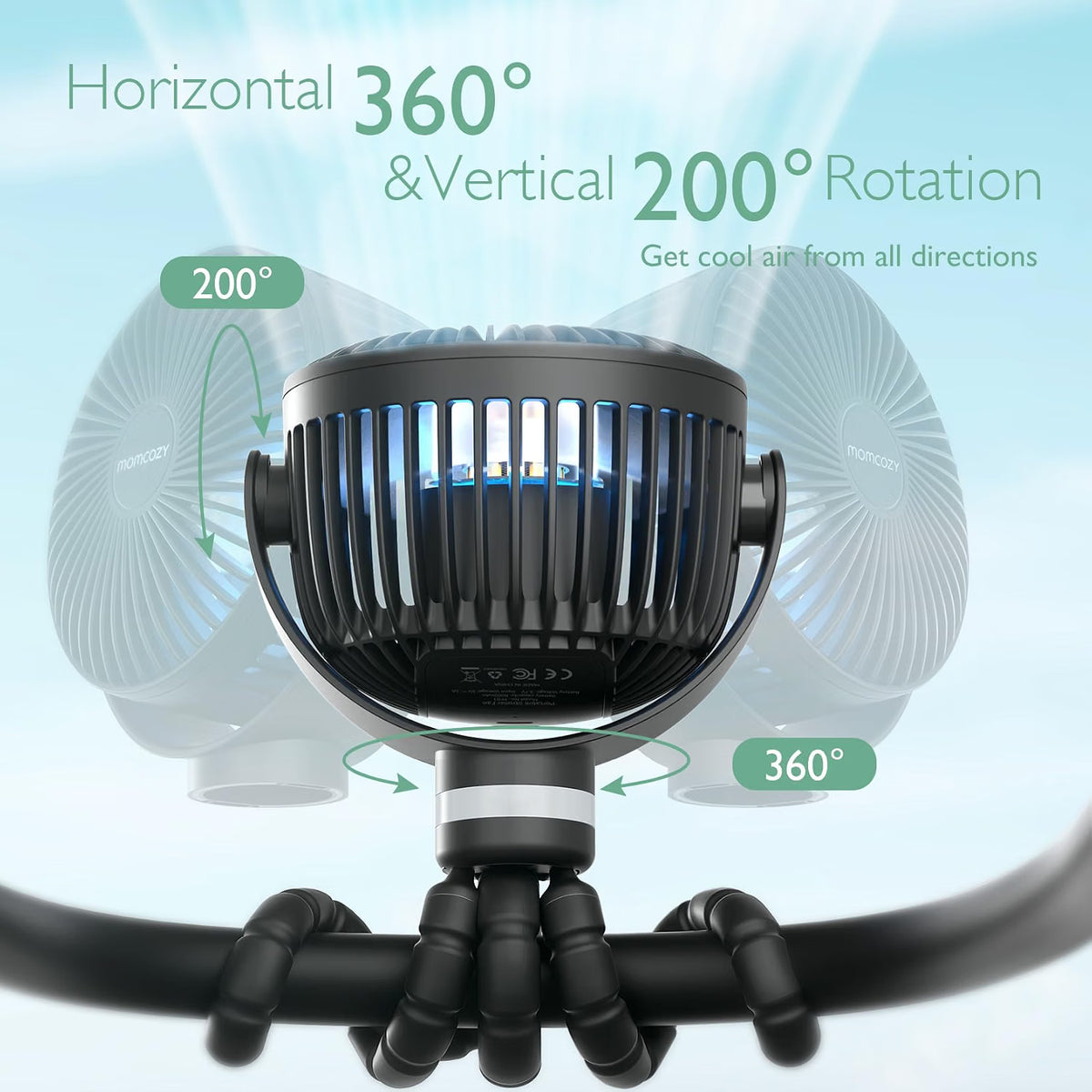 Portable Pram Fan 8000mAh USB Rechargeable 27H Battery Stroller Fan Momcozy Baby