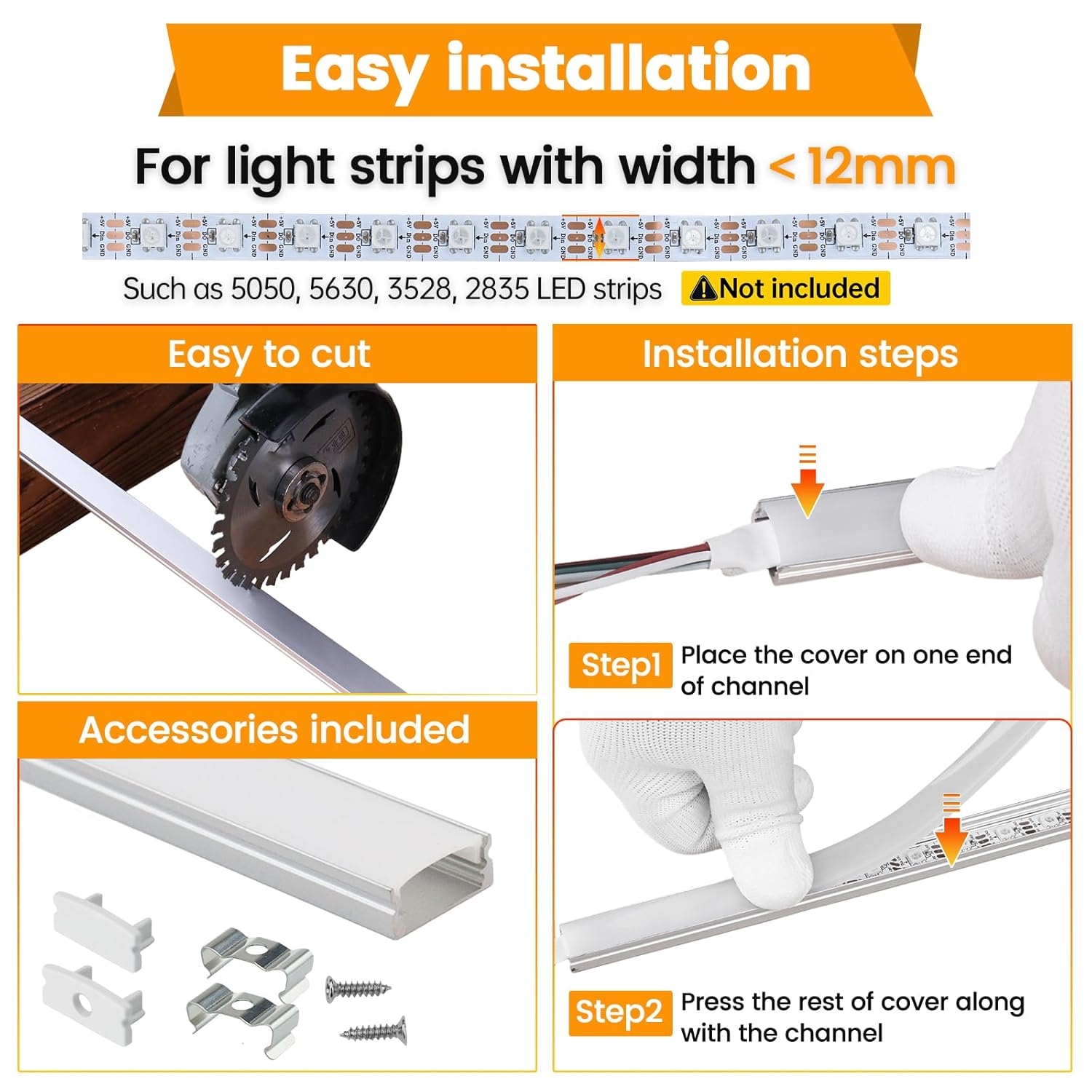 LED Profile Channel 1M U Shape Diffuser Milky Cover 6 Pack Muzata