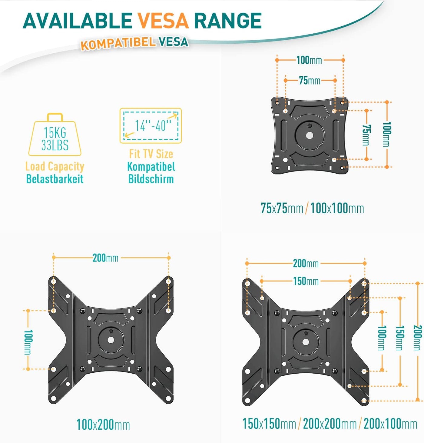 Tilt Swivel TV Bracket 14-40 Inch Full Motion Wall Mount VESA ELIVED