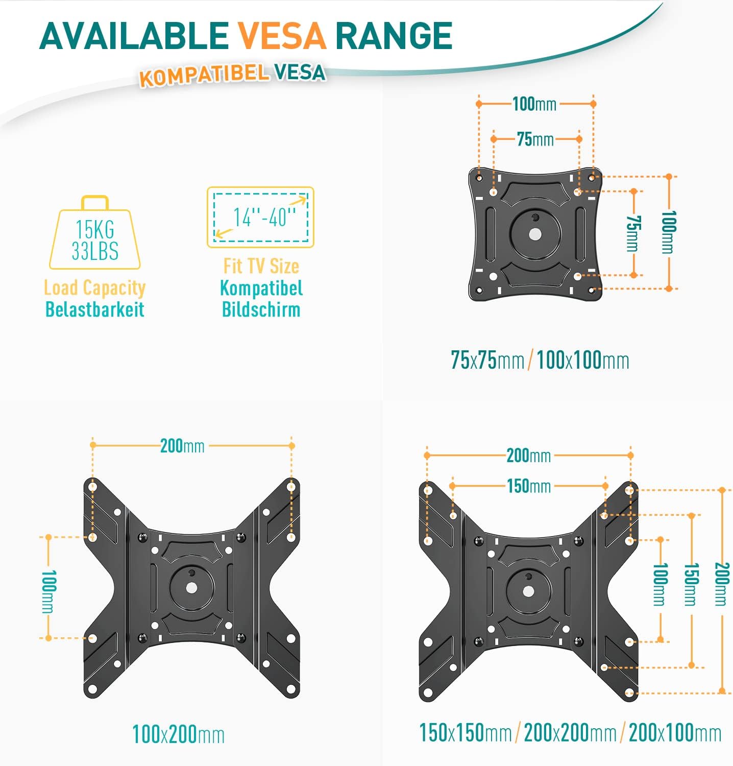 Tilt Swivel TV Bracket 14-40 Inch Full Motion Wall Mount VESA ELIVED