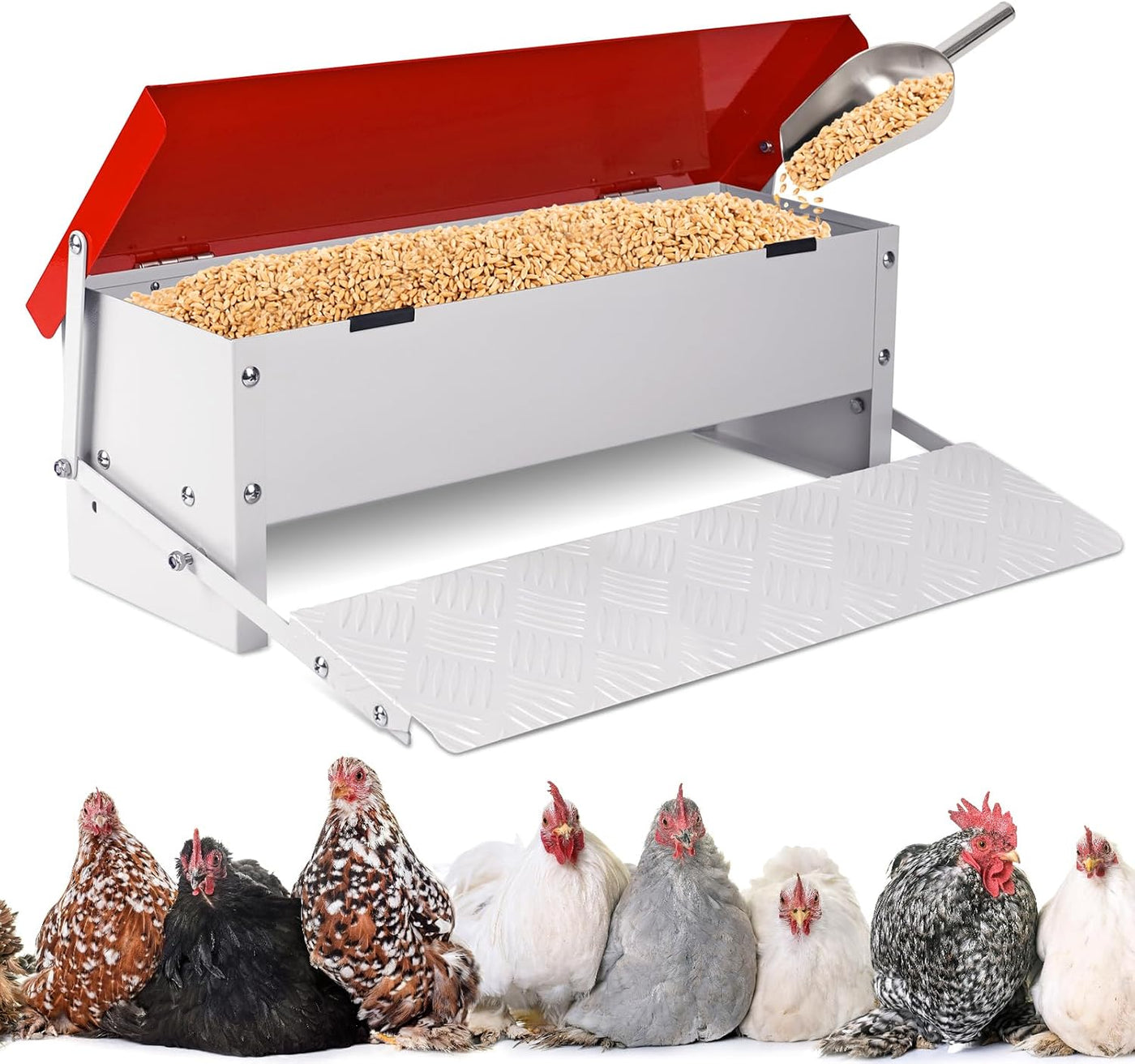 Automatic Chicken Feeder 7KG Rat Proof Treadle Galvanised Metal Poultry Outdoor
