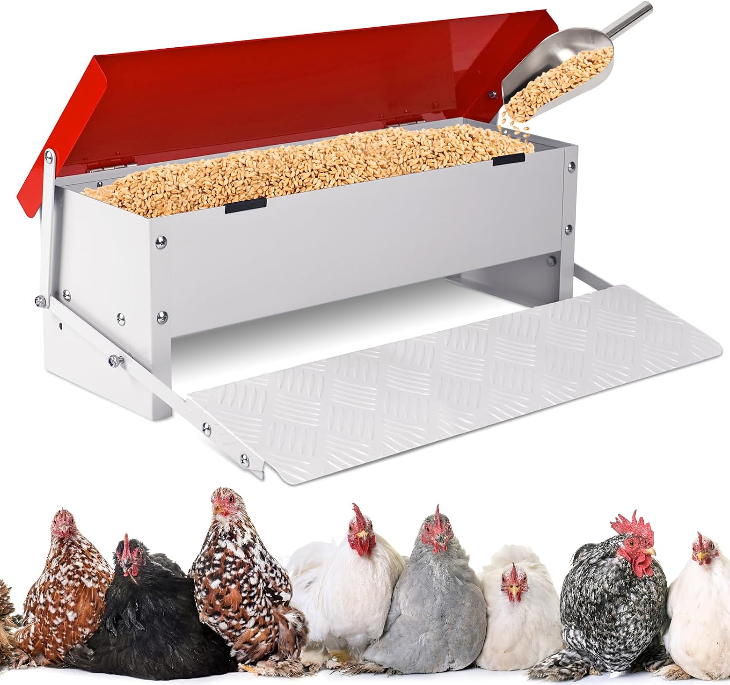 Automatic Chicken Feeder 7KG Rat Proof Treadle Galvanised Metal Poultry Outdoor