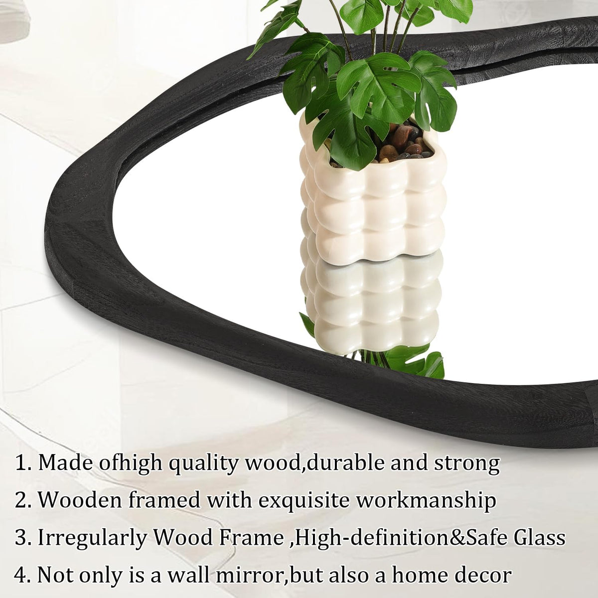 Asymmetrical Wall Mirror 60x90cm Irregular Wood Frame Modern Decor AOAOPQ