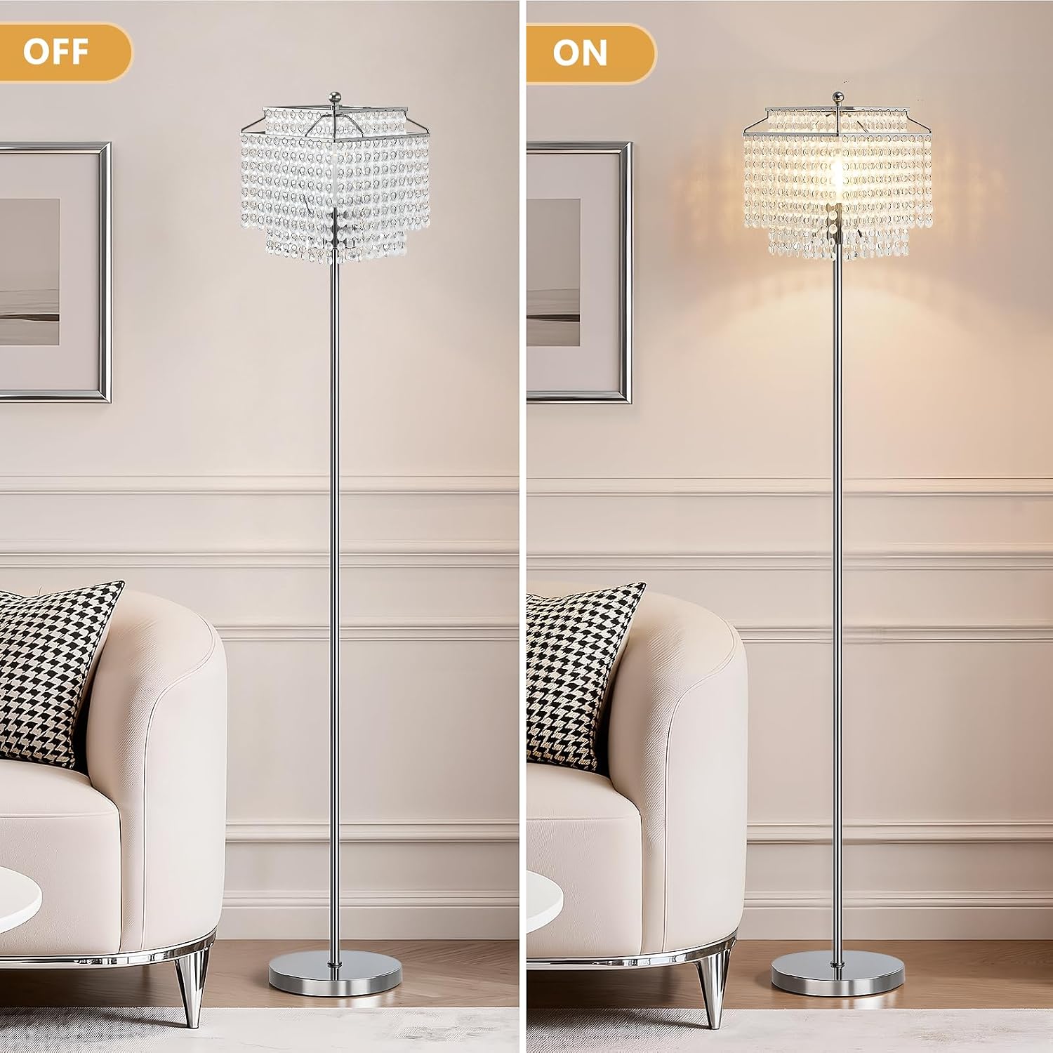 Crystal Floor Lamp Modern Standing Light Foot Switch Energy Class A+++ Home Decor