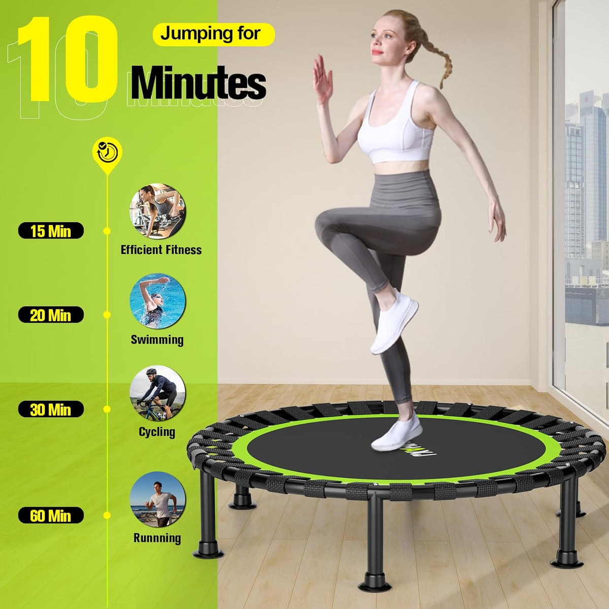 Mini Trampoline 40 Inch Foldable Rebounder 450lbs Adjustable Bar ZCMHAXJ Fitness