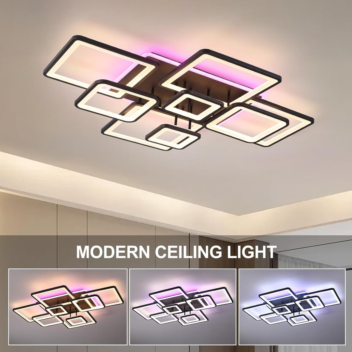 LED Ceiling Light 100W Dimmable Flush Mount Remote Modern Living Room Bedroom Lamp