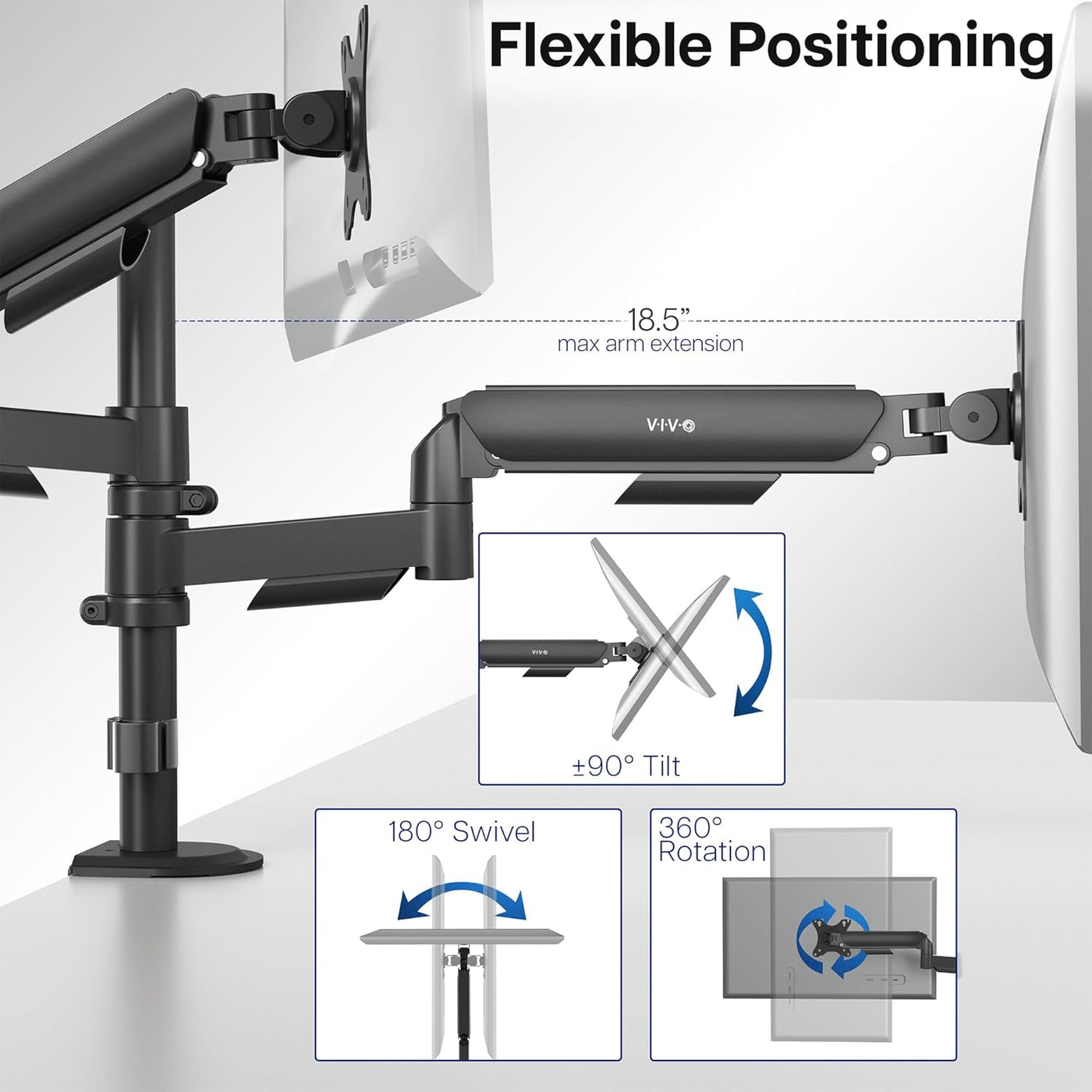Dual Monitor Arm 17-32 Inch Pneumatic Heavy Duty VESA VIVO Desk Mount