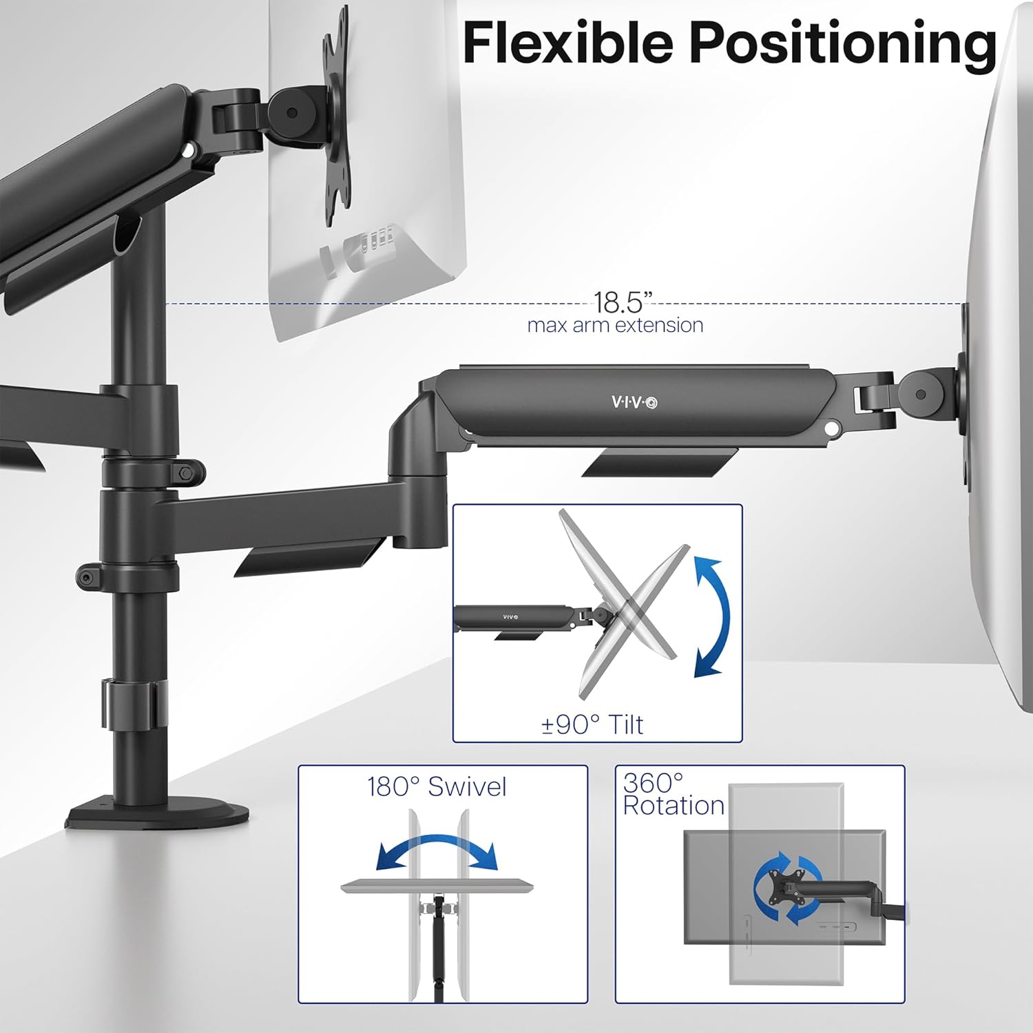 Dual Monitor Arm 17-32 Inch Pneumatic Heavy Duty VESA VIVO Desk Mount