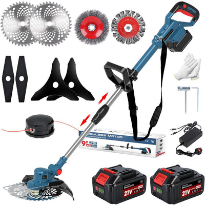 Cordless Grass Trimmer 21V 25cm 2 x 4.0Ah Batteries 5 Blade Types Strimmer