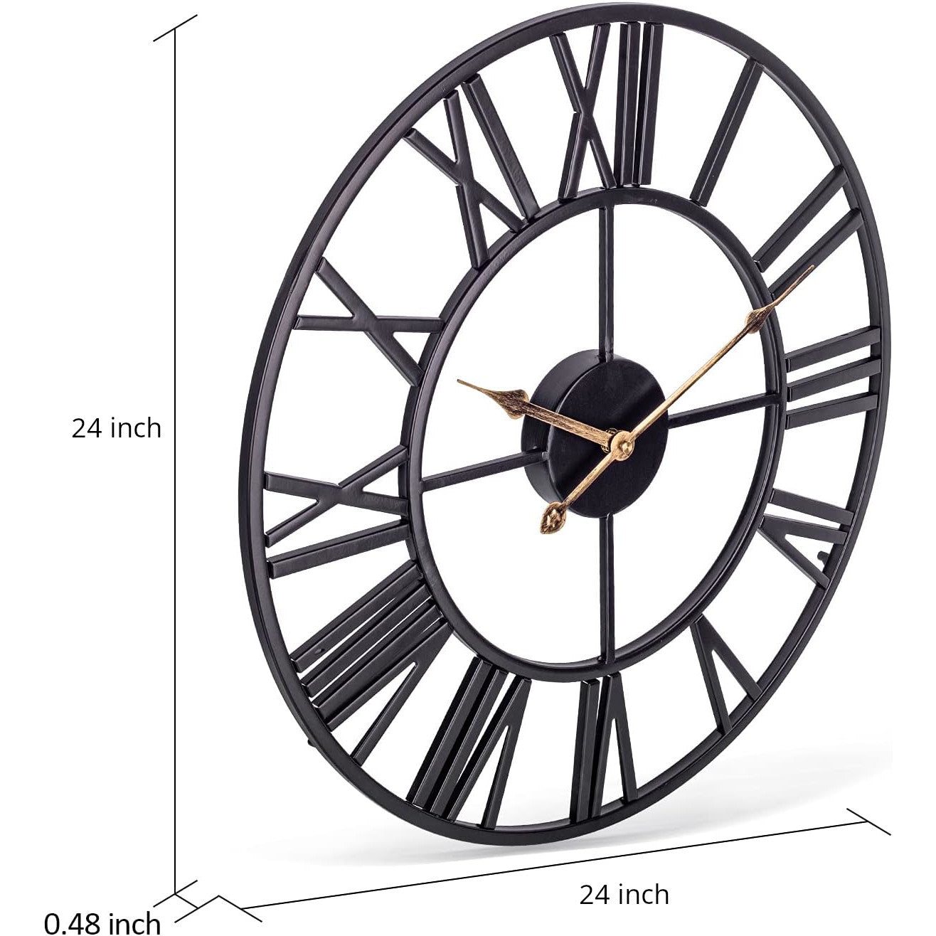 Silent Wall Clock Vintage Metal Skeleton Roman Numerals Farmhouse ARVINKEY