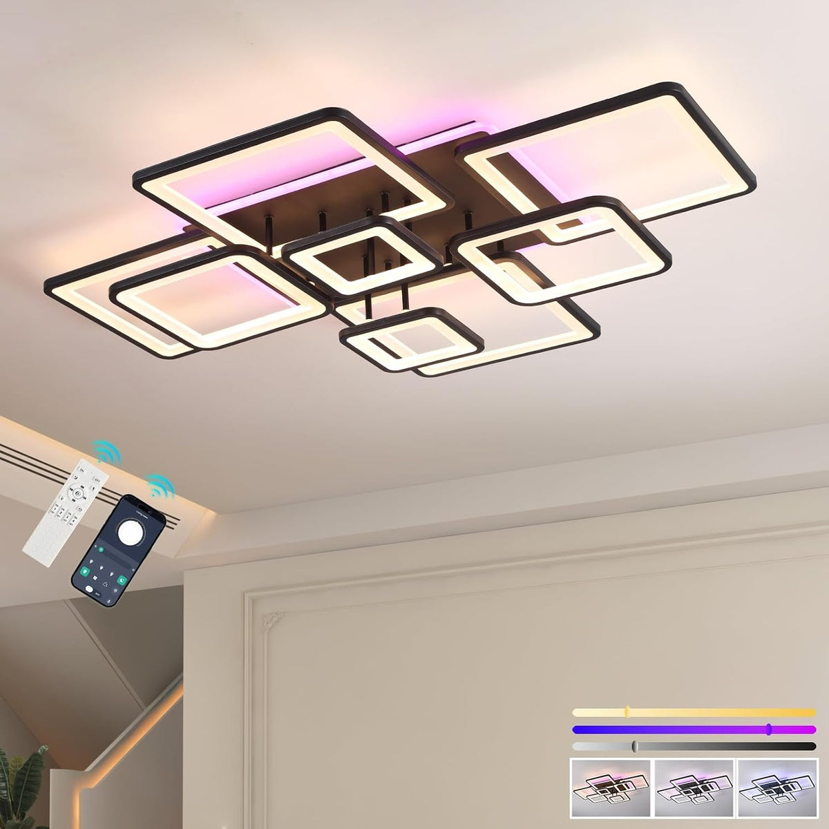 LED Ceiling Light 100W Dimmable Flush Mount Remote Modern Living Room Bedroom Lamp