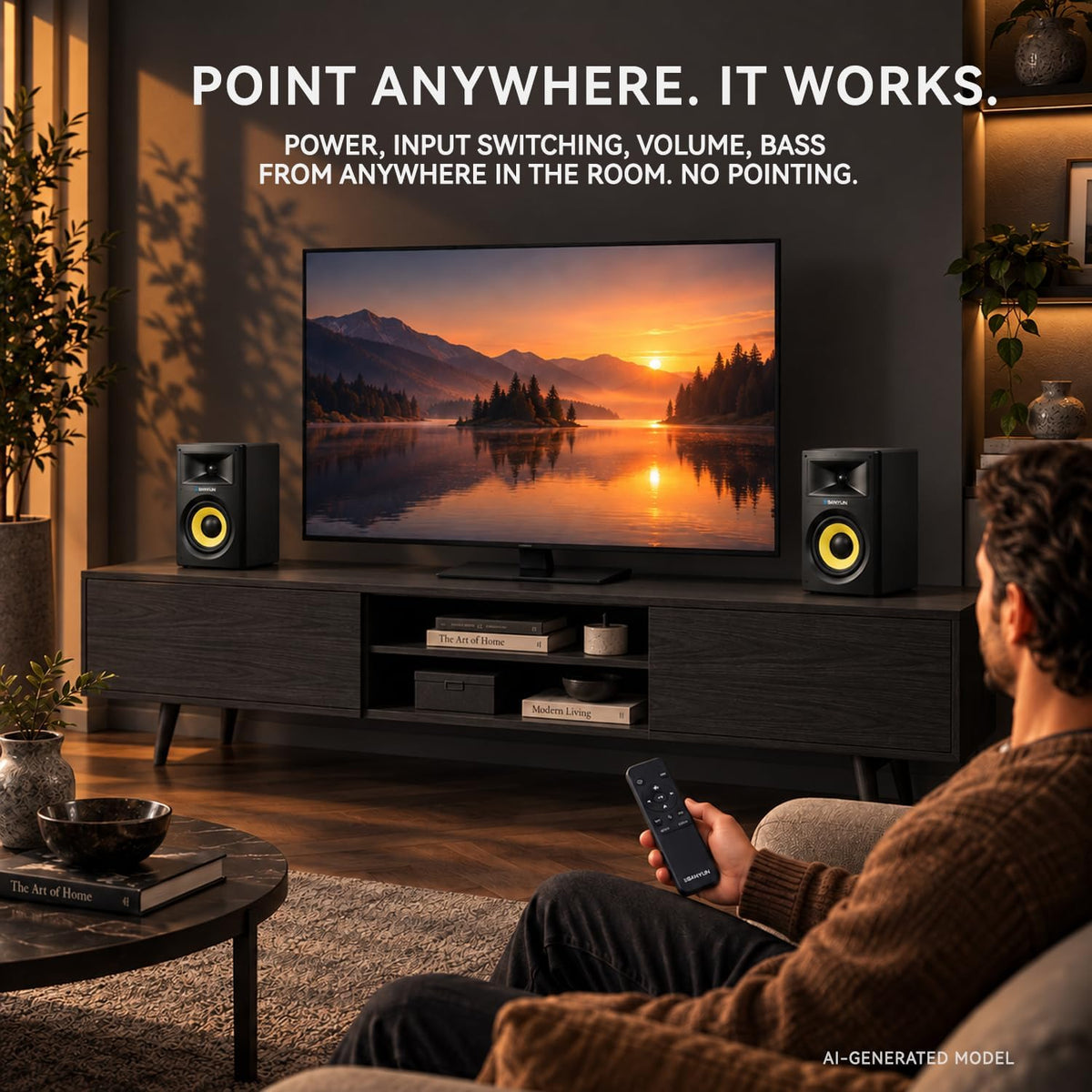 Bookshelf Speakers 4 Inch 2 Way Powered Stereo Audio TV PC Home Sanyun SW205