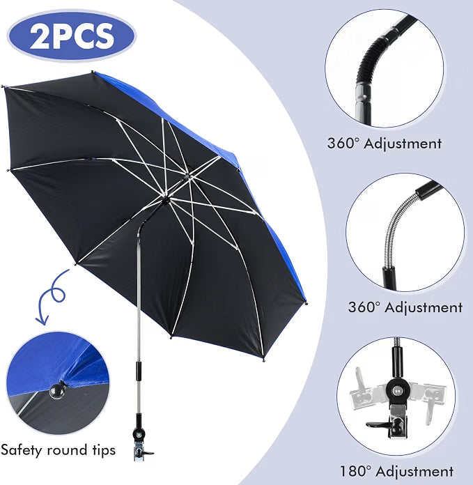 Chair Parasols 2 Pack UPF 50+ Universal Clamp 360 Adjustable Umbrella LIROPAU