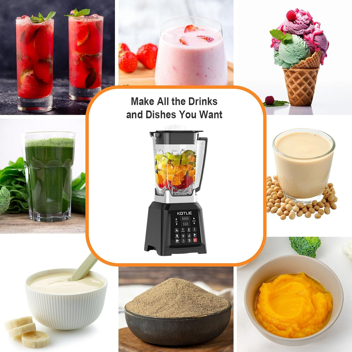 Blender Smoothie Maker 2000W 2L High Speed 8 Presets Ice Crusher Auto Clean Timer