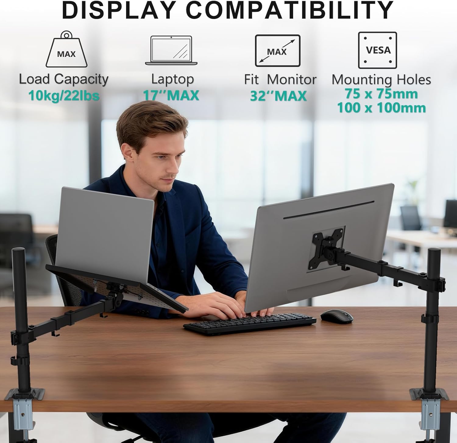 Laptop Desk Mount Adjustable Arm Tray Notebook Holder VESA Black WALI Stand