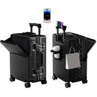 24 Inch Suitcase Hard Shell TSA Lock Aluminum Frame 360 Wheels Black Carry On Case