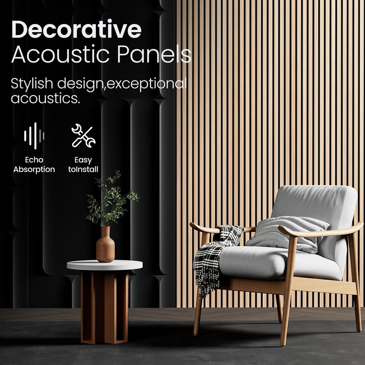Acoustic Wall Panels 2 Pack Walnut Wood Veneer Self Adhesive NRC 0.75 3D Decor