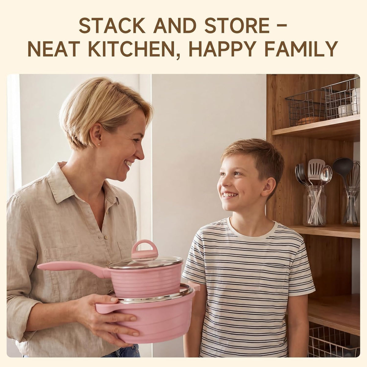 Non Stick Pots and Pans Set 23 Piece Pink Cookware Kitchen Cooking Set JEETEE