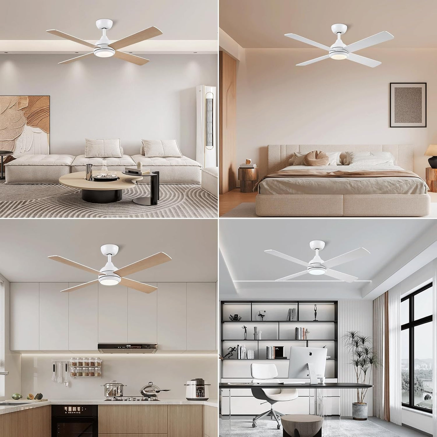 Ceiling Fan With Lights 48 Inch Remote Quiet Reversible White CJOY