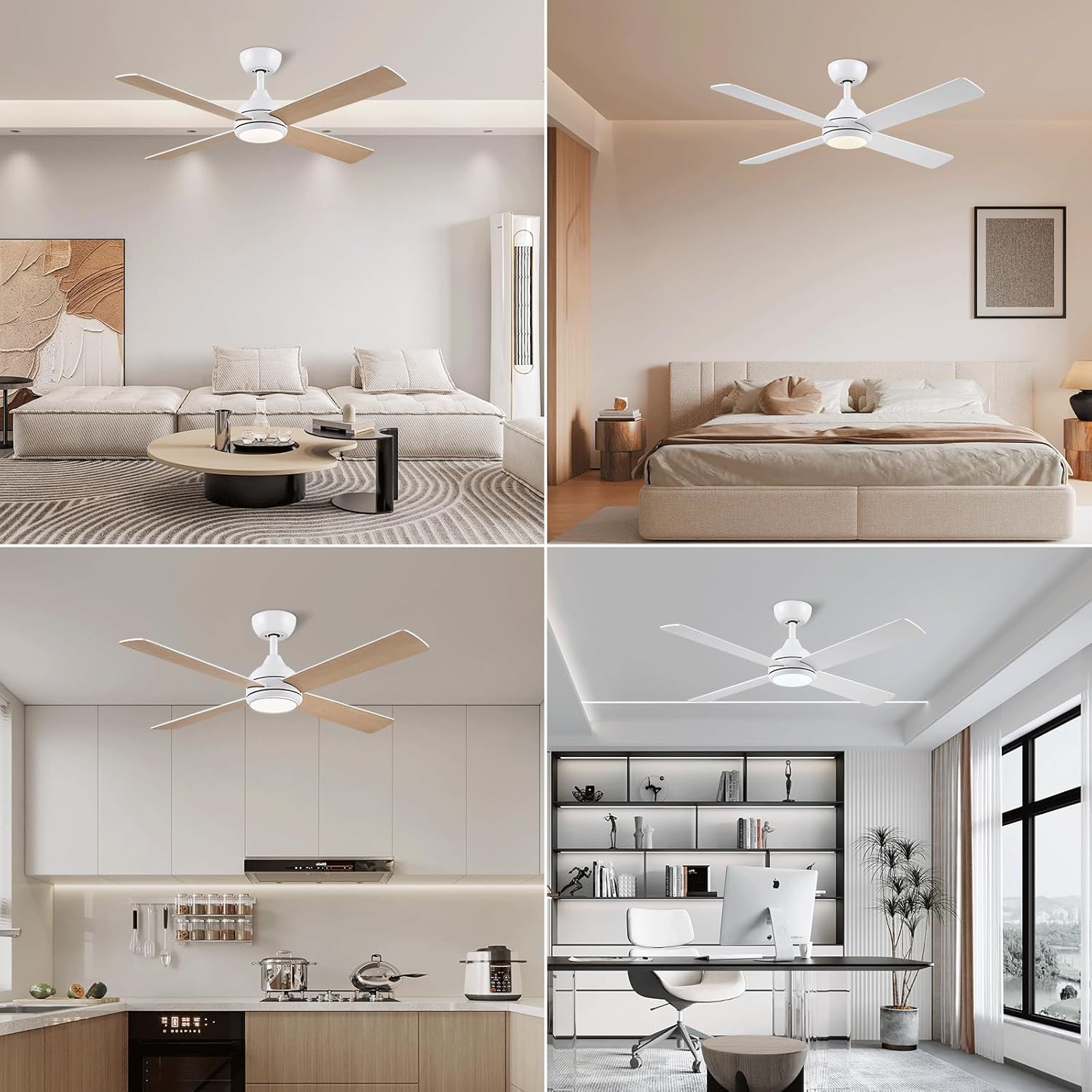Ceiling Fan With Lights 48 Inch Remote Quiet Reversible White CJOY