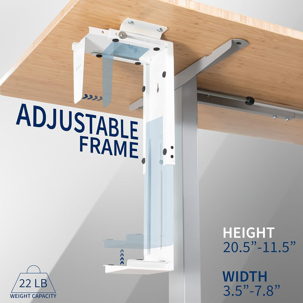 Under Desk PC Mount 3.5-7.8 Inch Adjustable CPU Holder White VIVO
