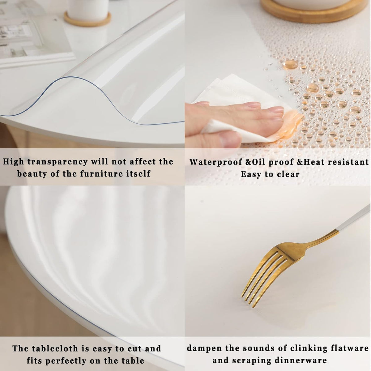 Round PVC Tablecloth 120cm Clear Waterproof 1.5mm Thick Dining Table Protector