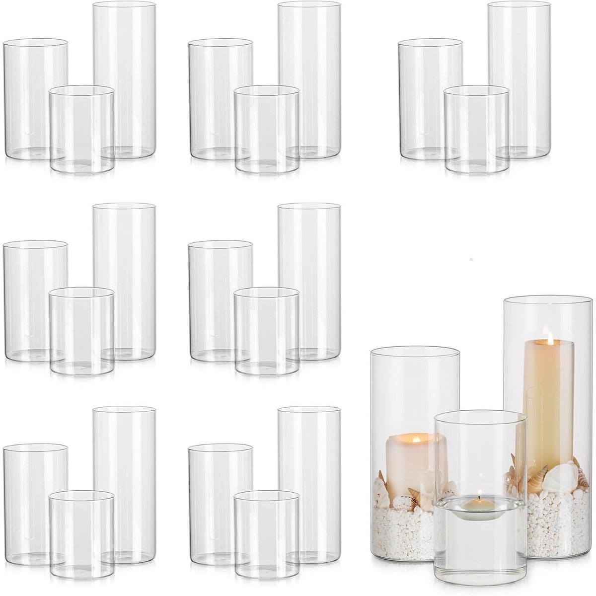 Glass Hurricane Candle Holders 24 Pcs Clear Vases 3 Heights Wedding Glasseam